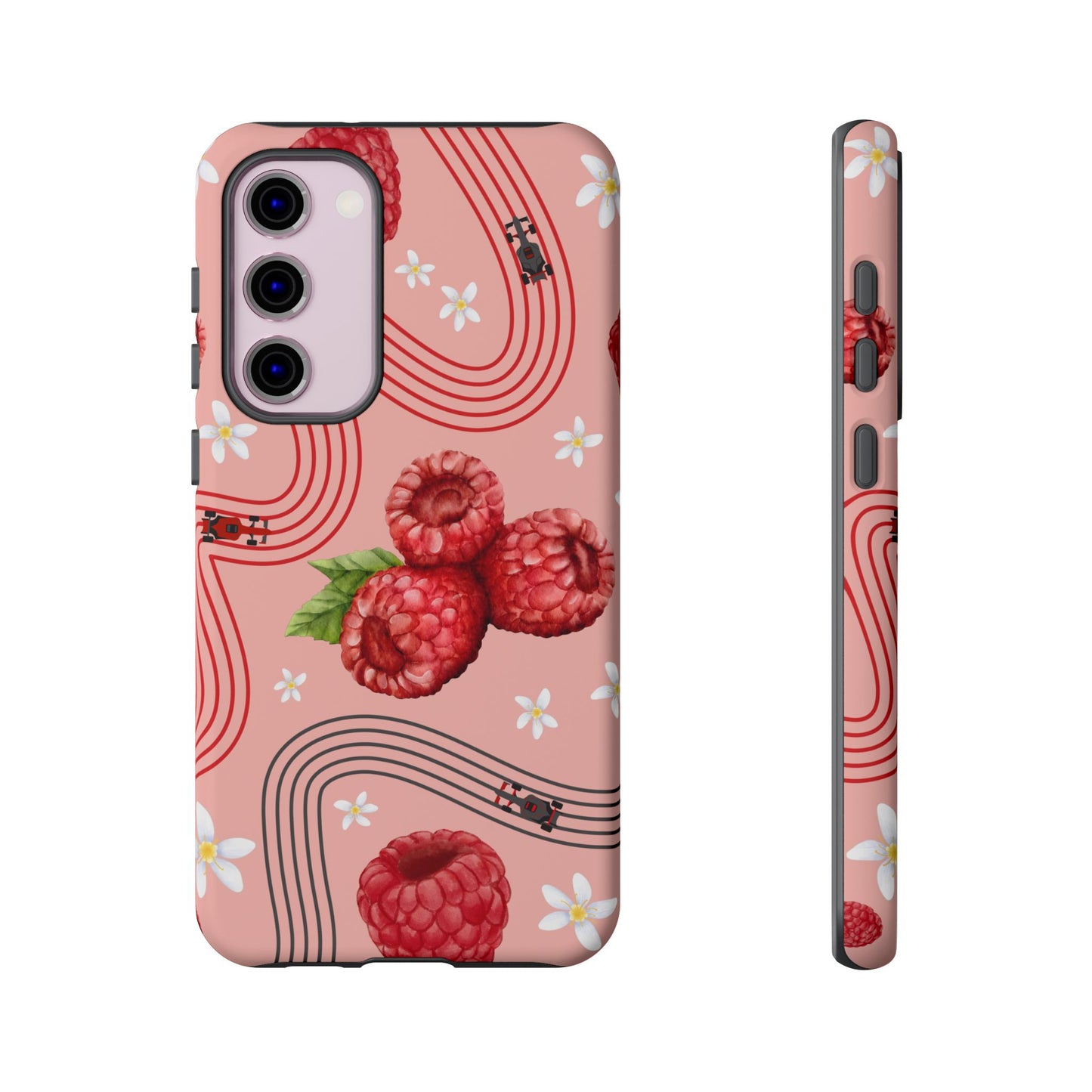 Red F1 Haas and Raspberries Phone Case, Trendy F1 Gift, Formula 1 Gift, Cute Fruit F1 Phone Case, Unique Phone Case