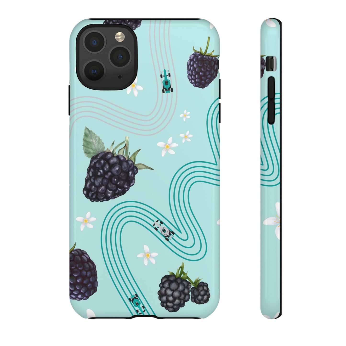 Teal F1 Mercedes and Blackberries Phone Case , Trendy F1 Gift, Formula 1 Gift, Cute Fruit F1 Phone Case, Unique Phone Case