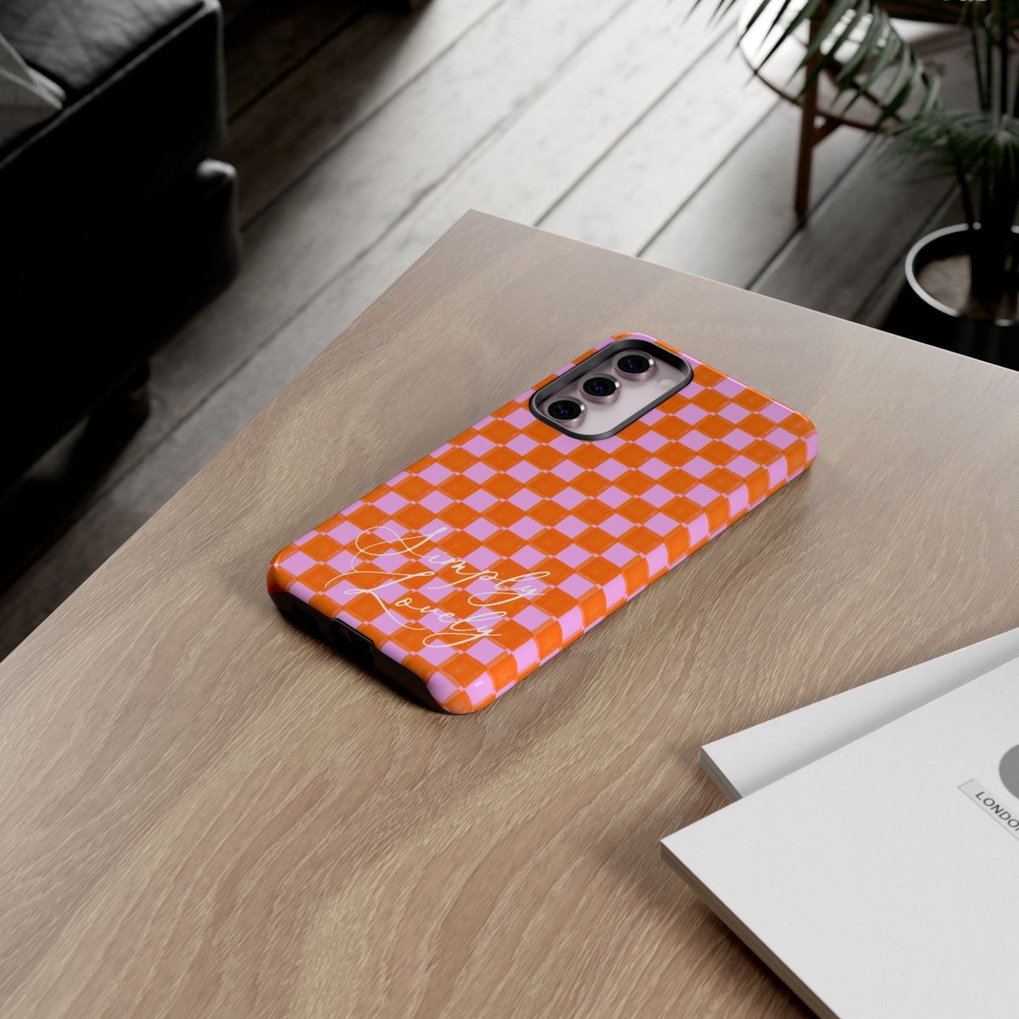 Simply Lovely Orange and Pink Checkered F1 Phone Case Design, Trendy F1 Gift, Formula 1 Gift, Cute F1 Phone Case