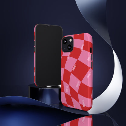 F1 Phone Case Pink and Red Checkerboard Design, Trendy F1 Gift, Girly Formula 1 Gift, Cute F1 Phone Case, Unique Formula One Phone Case