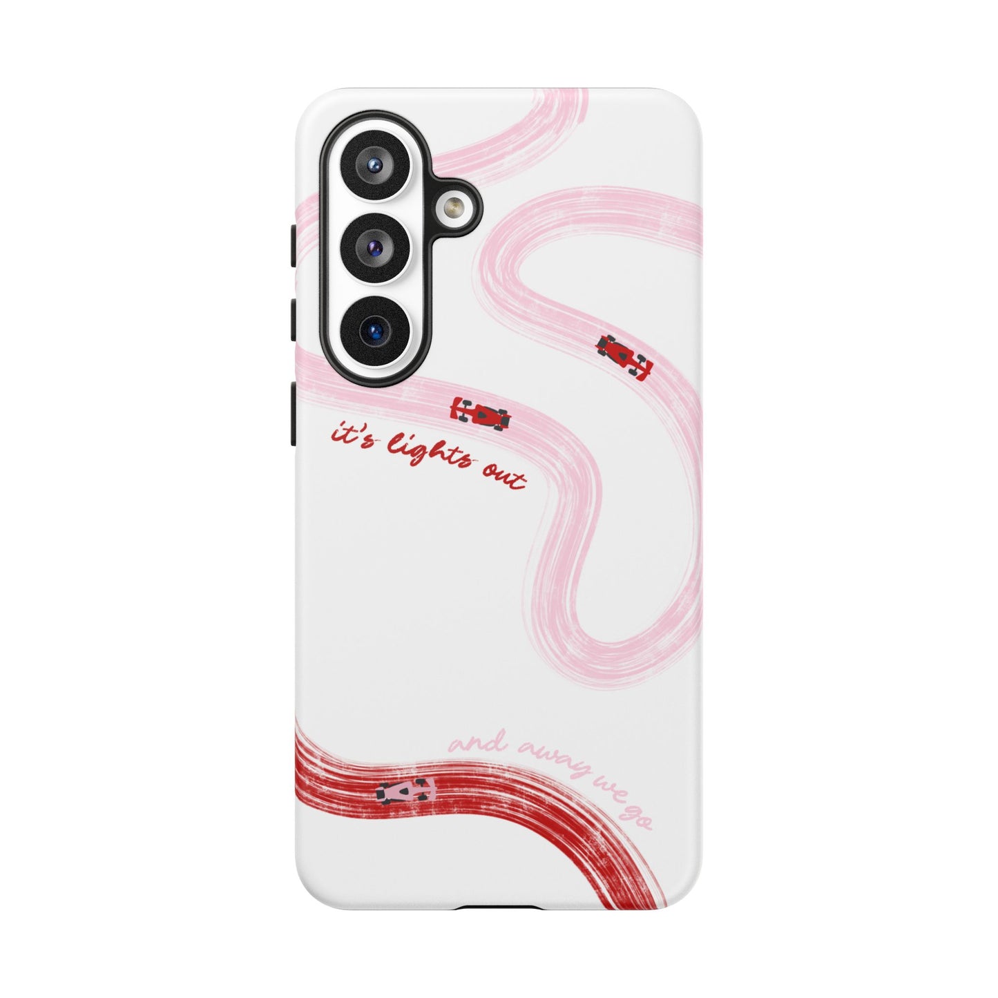 F1 Phone Case Pink and Red Painted "its lights out and away we go", Trendy F1 Gift, Formula 1 Gift, Cute F1 Phone Case, Unique Phone Case