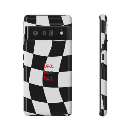 Black and Red Checkered F1 Phone Case, Box Box Box F1 Phone Case