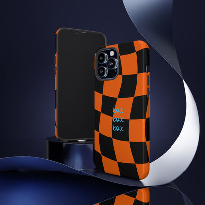 McLaren Orange and Black Checkered F1 Phone Case, Box Box Box F1 Phone Case
