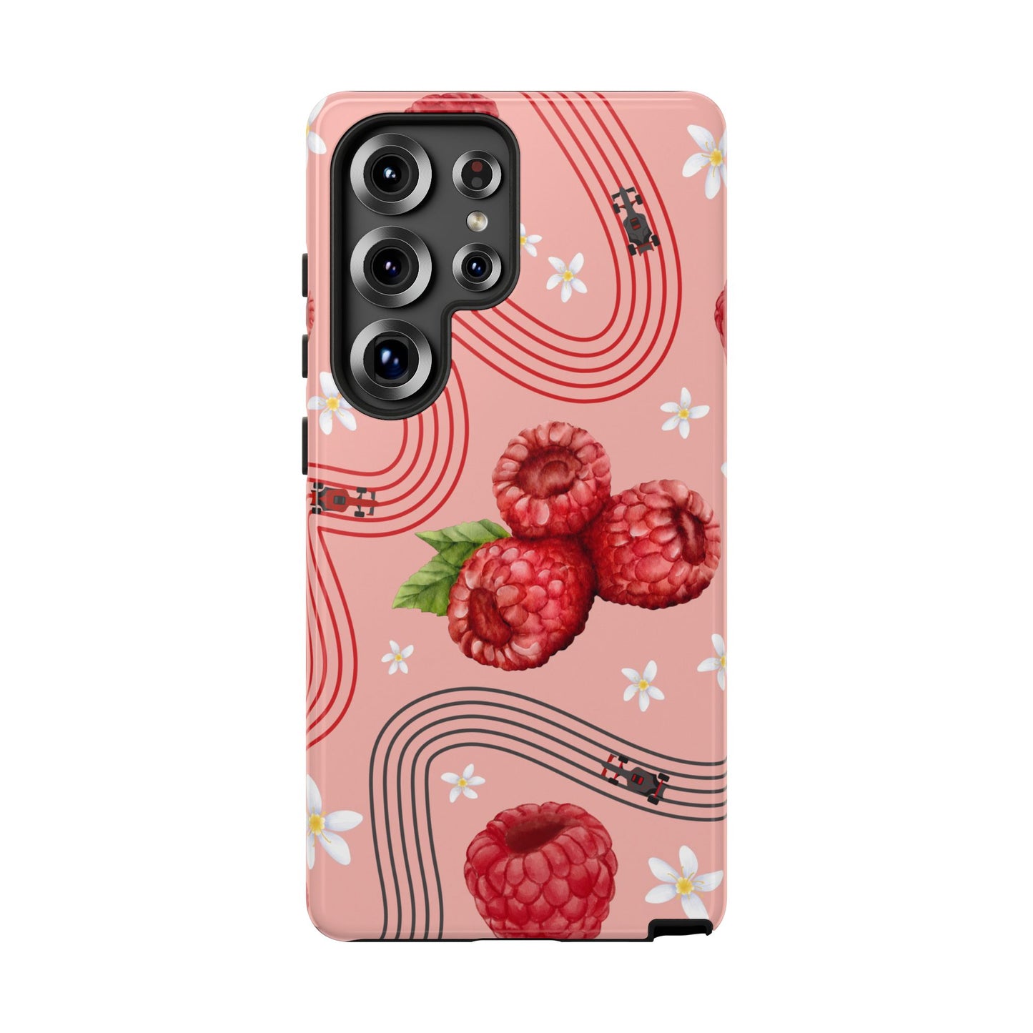 Red F1 Haas and Raspberries Phone Case, Trendy F1 Gift, Formula 1 Gift, Cute Fruit F1 Phone Case, Unique Phone Case