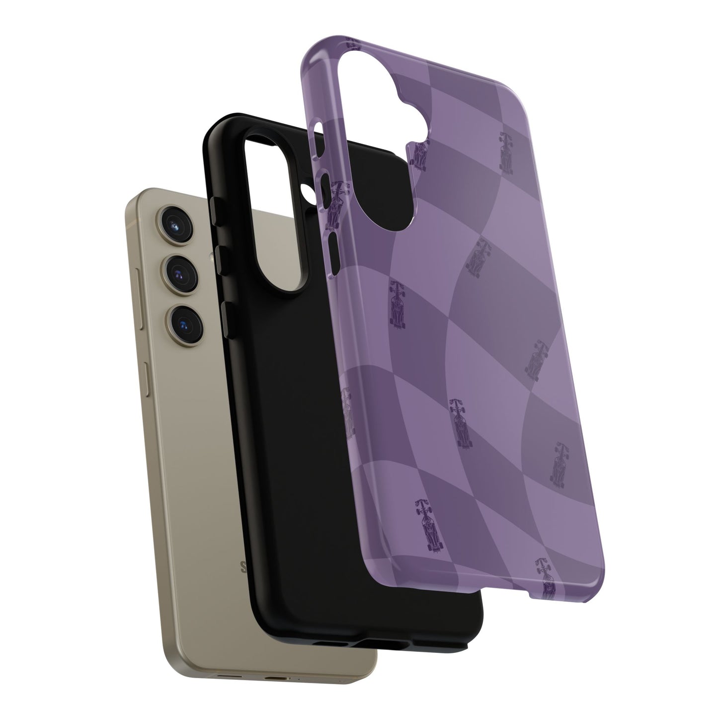 F1 Phone Case Purple Checkered Design, Trendy F1 Gift, Formula 1 Gift, Cute F1 Phone Case, Unique Formula One Phone Case