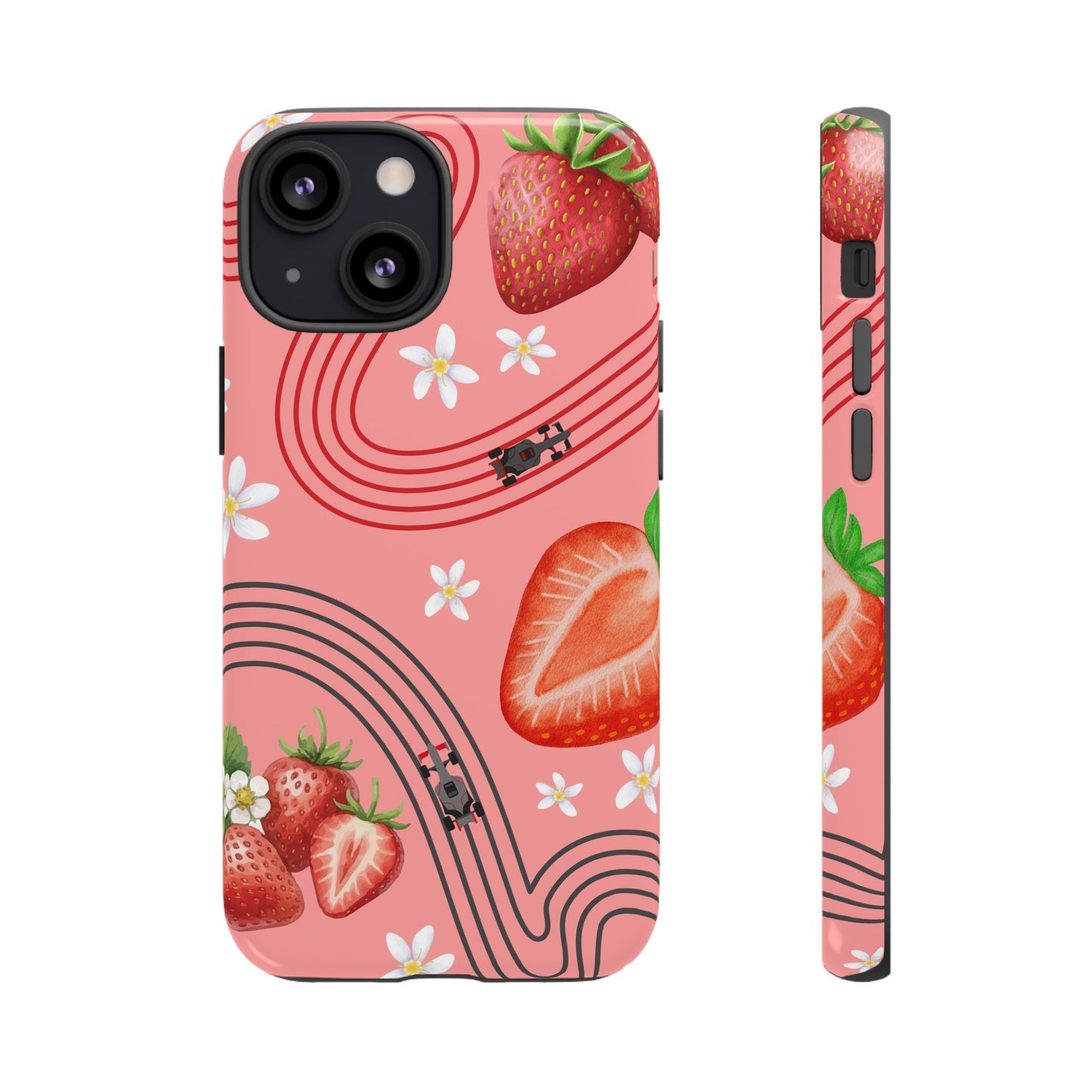 Red F1 Audi and Strawberries Phone Case, Trendy F1 Gift, Formula 1 Gift, Cute Fruit F1 Phone Case, Unique Phone Case