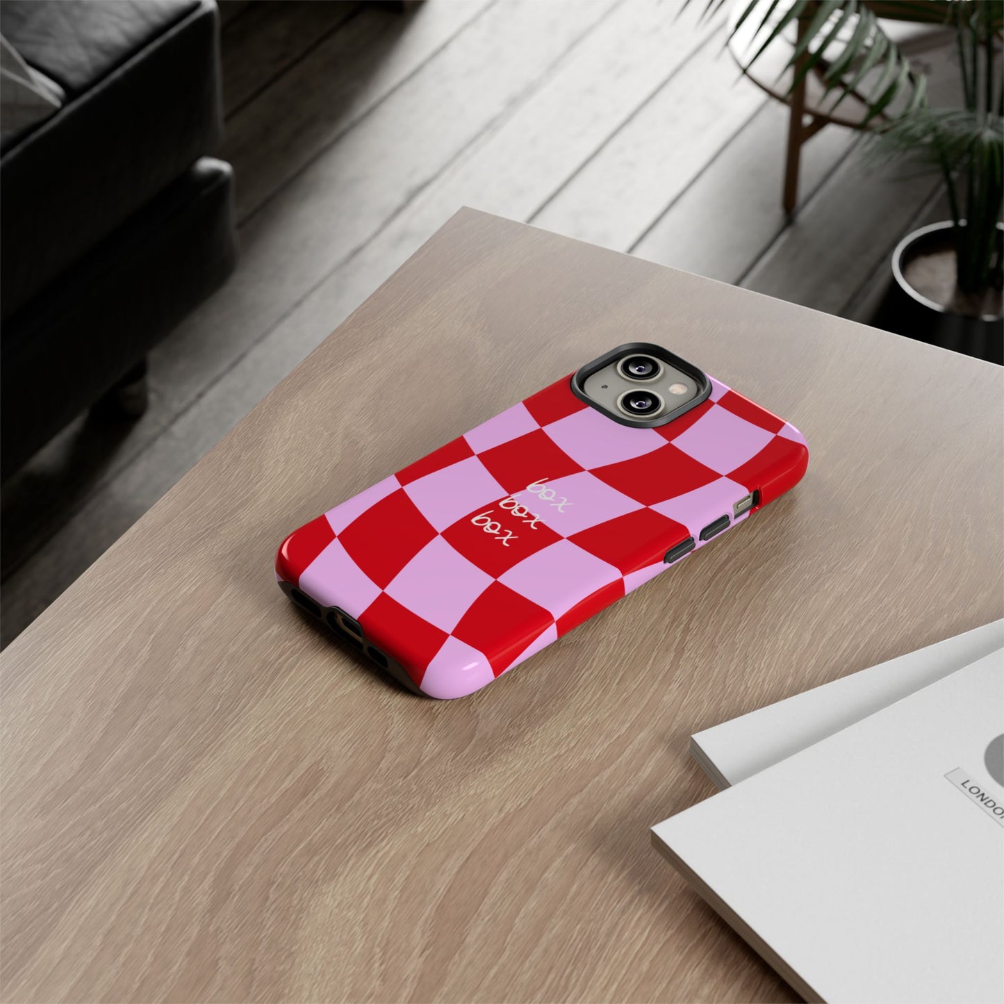 Pink and Red Checkered F1 Phone Case, Box Box Box F1 Phone Case