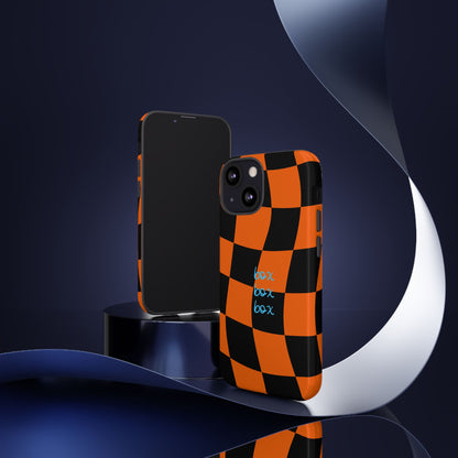 McLaren Orange and Black Checkered F1 Phone Case, Box Box Box F1 Phone Case