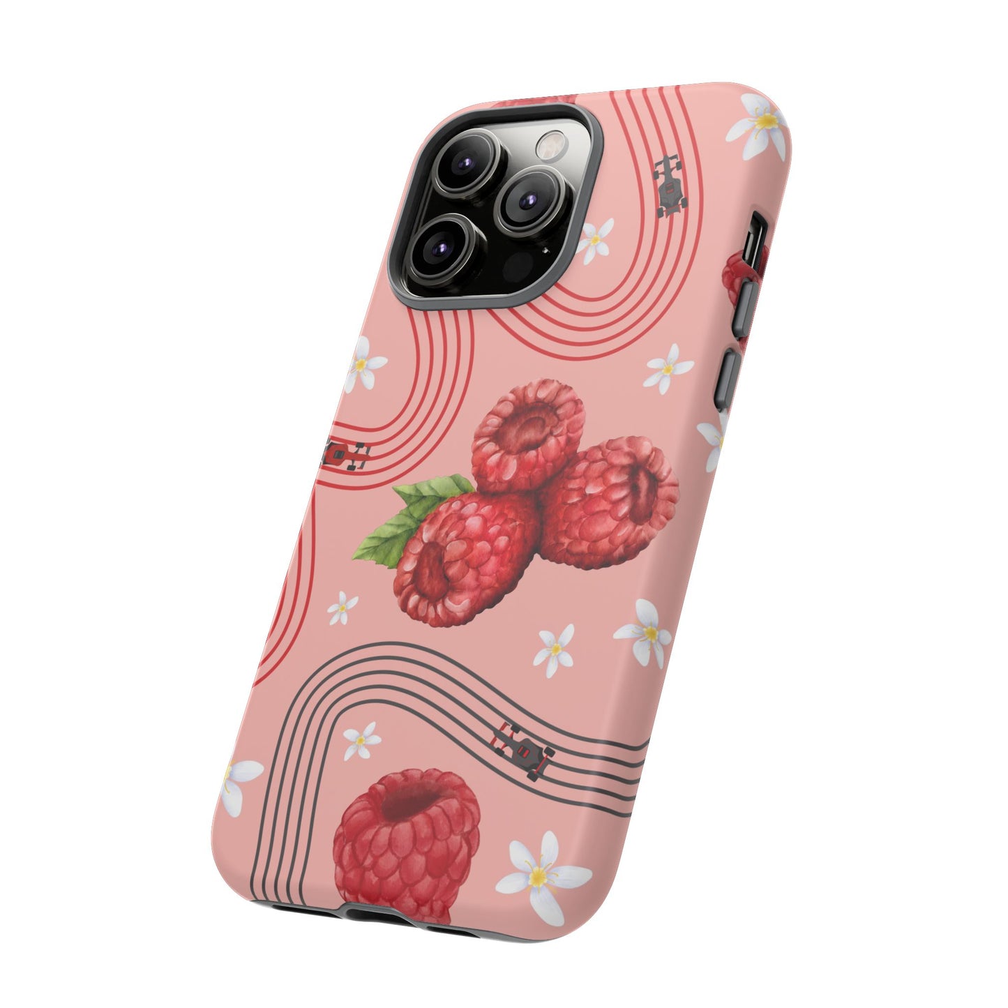 Red F1 Haas and Raspberries Phone Case, Trendy F1 Gift, Formula 1 Gift, Cute Fruit F1 Phone Case, Unique Phone Case