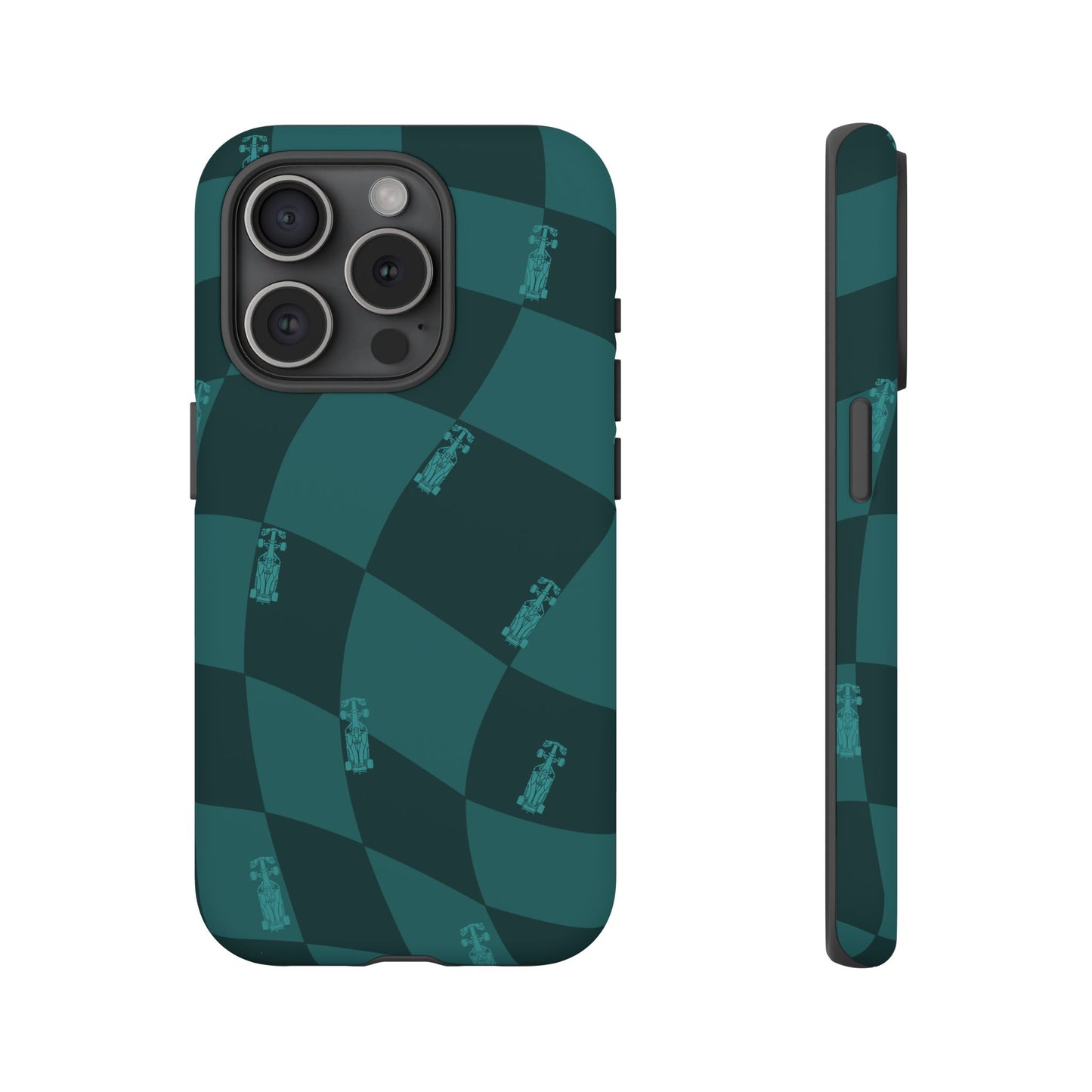 F1 Phone Case Teal Checkered Design, Trendy F1 Gift, Formula 1 Gift, Cute F1 Phone Case, Unique Formula One Phone Case