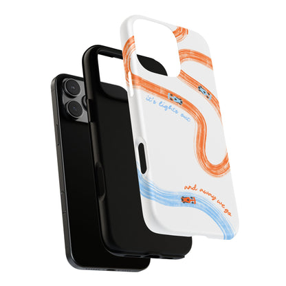 McLaren F1 Phone Case Orange and Blue Painted "its lights out and away we go", Trendy F1 Gift, Formula 1 Gift, Cute F1 Phone Case