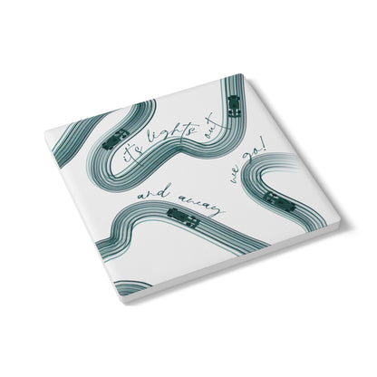 Green F1 Ceramic Coaster | Curved Tracks with Tiny Cars