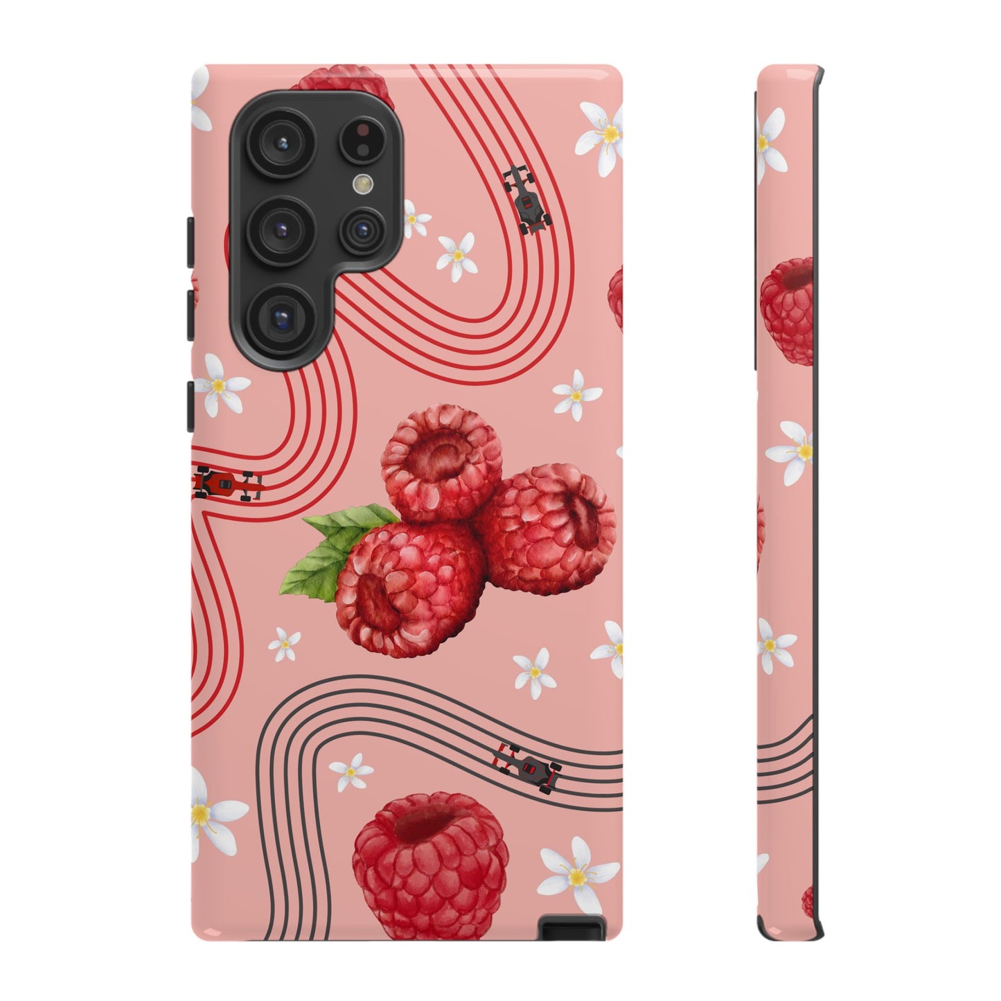 Red F1 Haas and Raspberries Phone Case, Trendy F1 Gift, Formula 1 Gift, Cute Fruit F1 Phone Case, Unique Phone Case