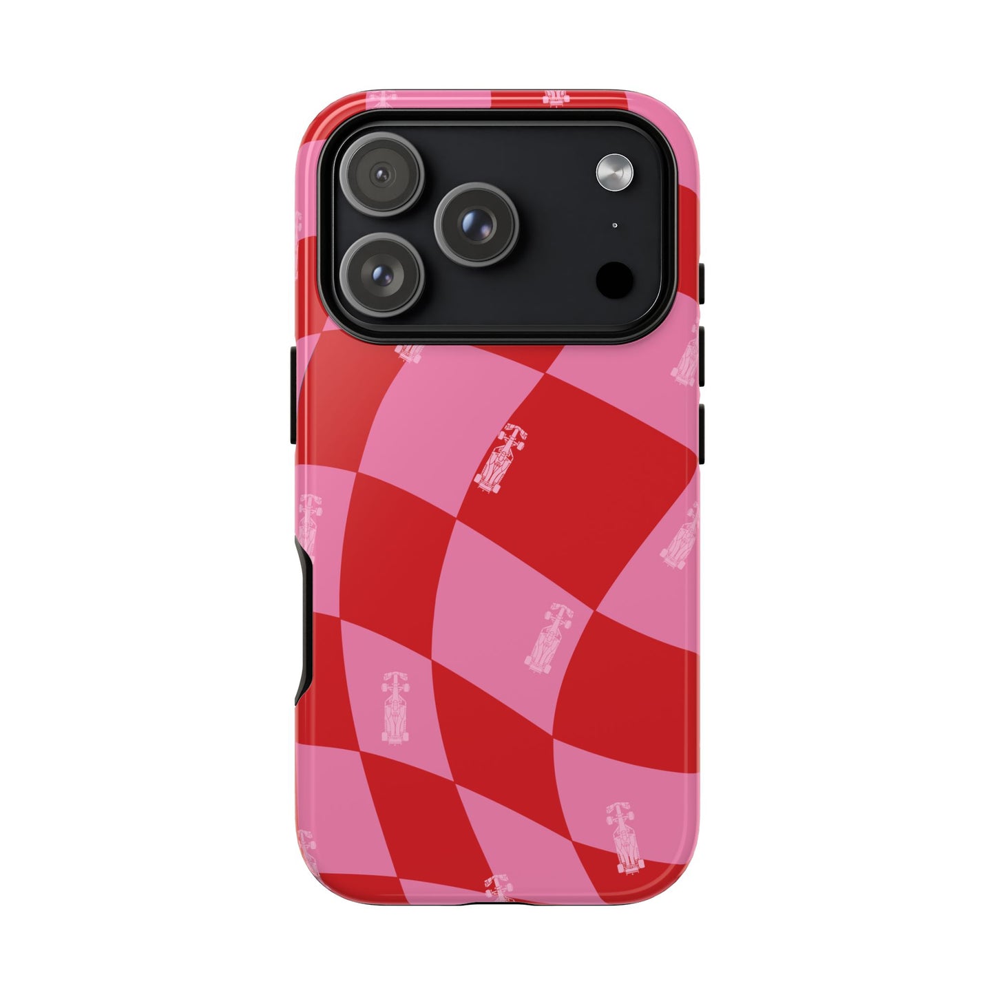 F1 Phone Case Pink and Red Checkerboard Design, Trendy F1 Gift, Girly Formula 1 Gift, Cute F1 Phone Case, Unique Formula One Phone Case