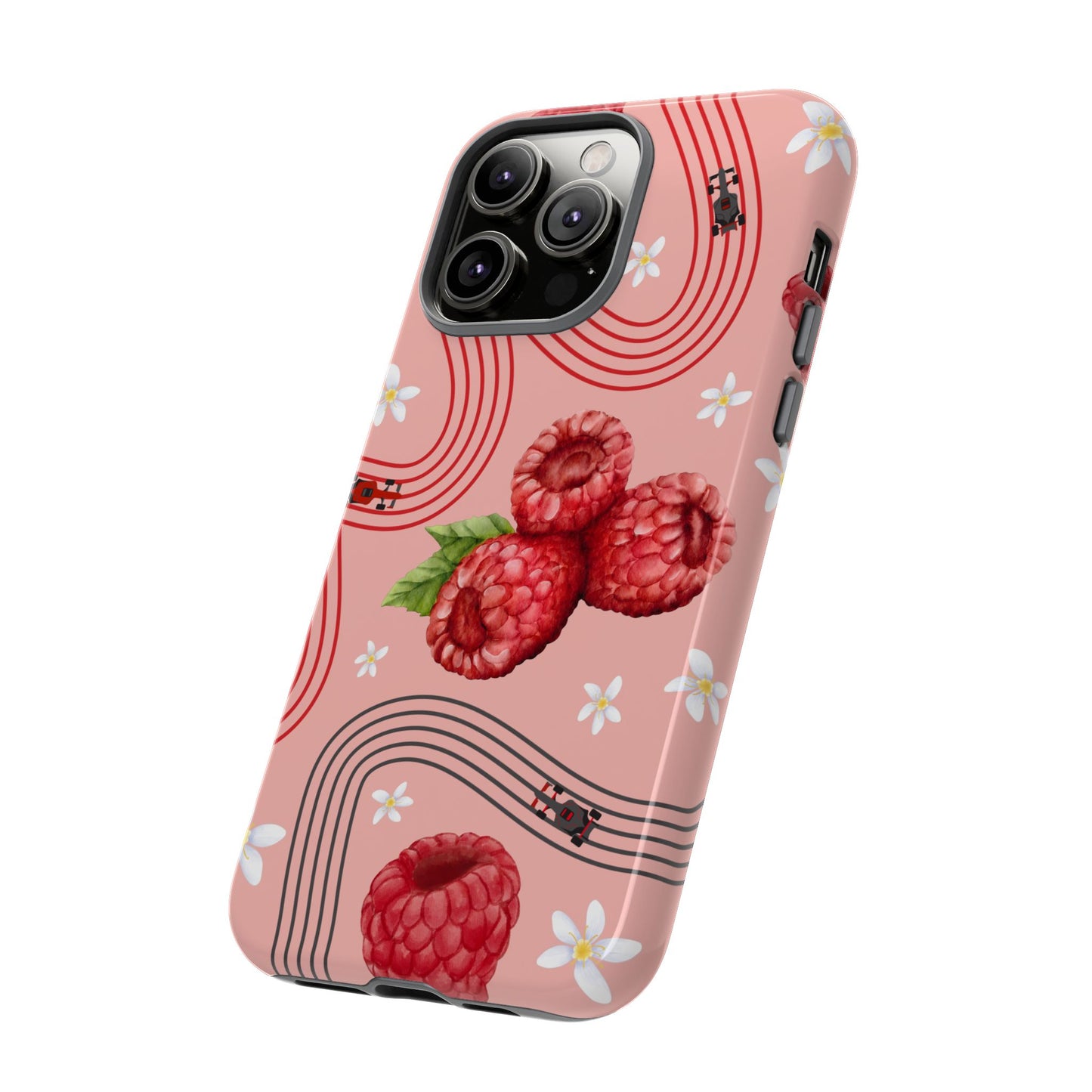 Red F1 Haas and Raspberries Phone Case, Trendy F1 Gift, Formula 1 Gift, Cute Fruit F1 Phone Case, Unique Phone Case