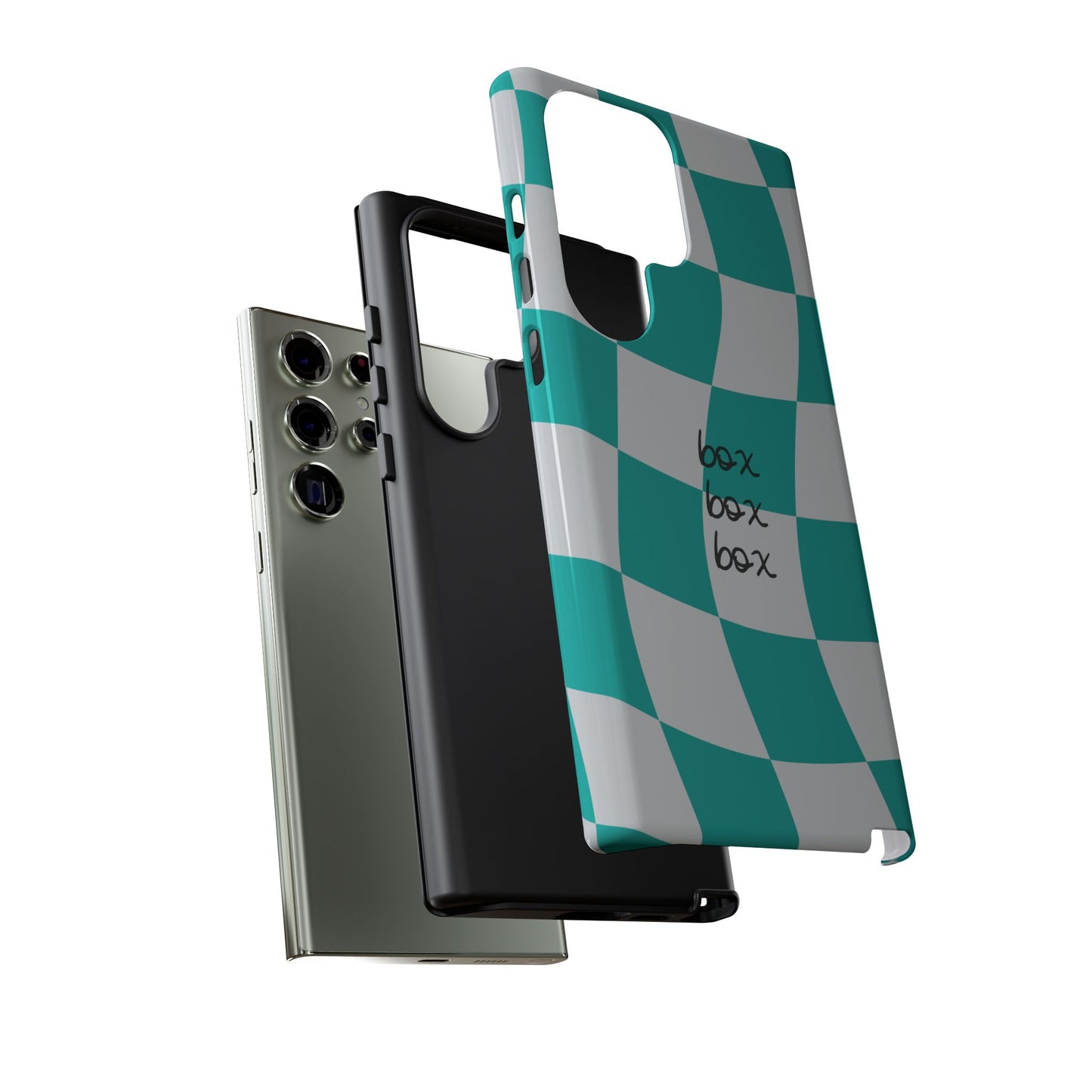 Mercedes Teal and Grey Checkered F1 Phone Case, Box Box Box F1 Phone Case