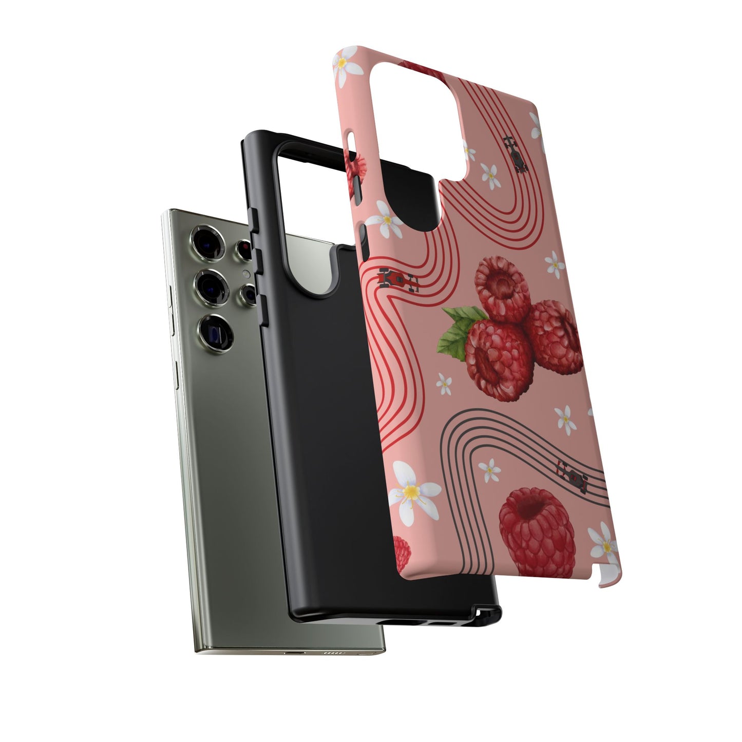 Red F1 Haas and Raspberries Phone Case, Trendy F1 Gift, Formula 1 Gift, Cute Fruit F1 Phone Case, Unique Phone Case