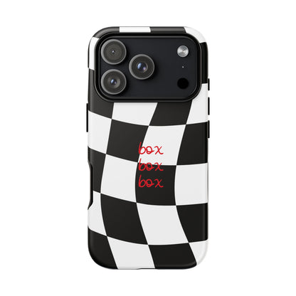 Black and Red Checkered F1 Phone Case, Box Box Box F1 Phone Case