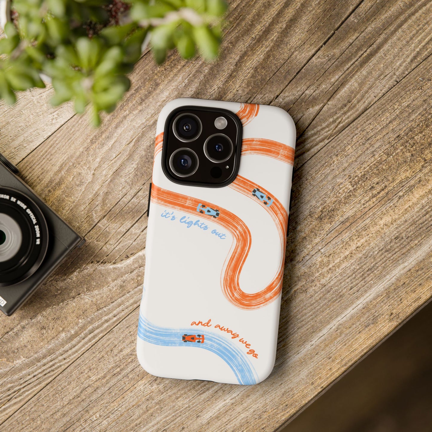 McLaren F1 Phone Case Orange and Blue Painted "its lights out and away we go", Trendy F1 Gift, Formula 1 Gift, Cute F1 Phone Case