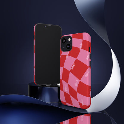 F1 Phone Case Pink and Red Checkerboard Design, Trendy F1 Gift, Girly Formula 1 Gift, Cute F1 Phone Case, Unique Formula One Phone Case