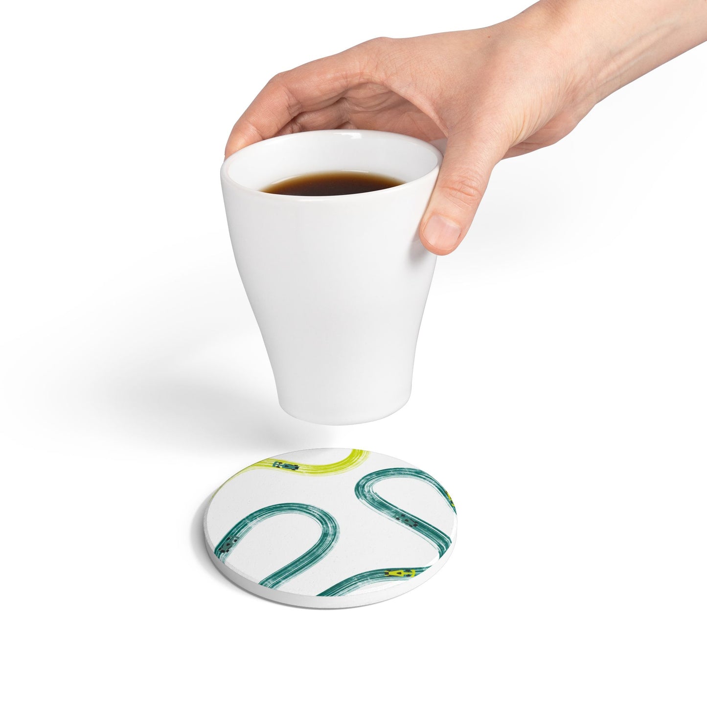 F1 Aston Martin Ceramic Coaster - Teal and Yellow Painted Tracks