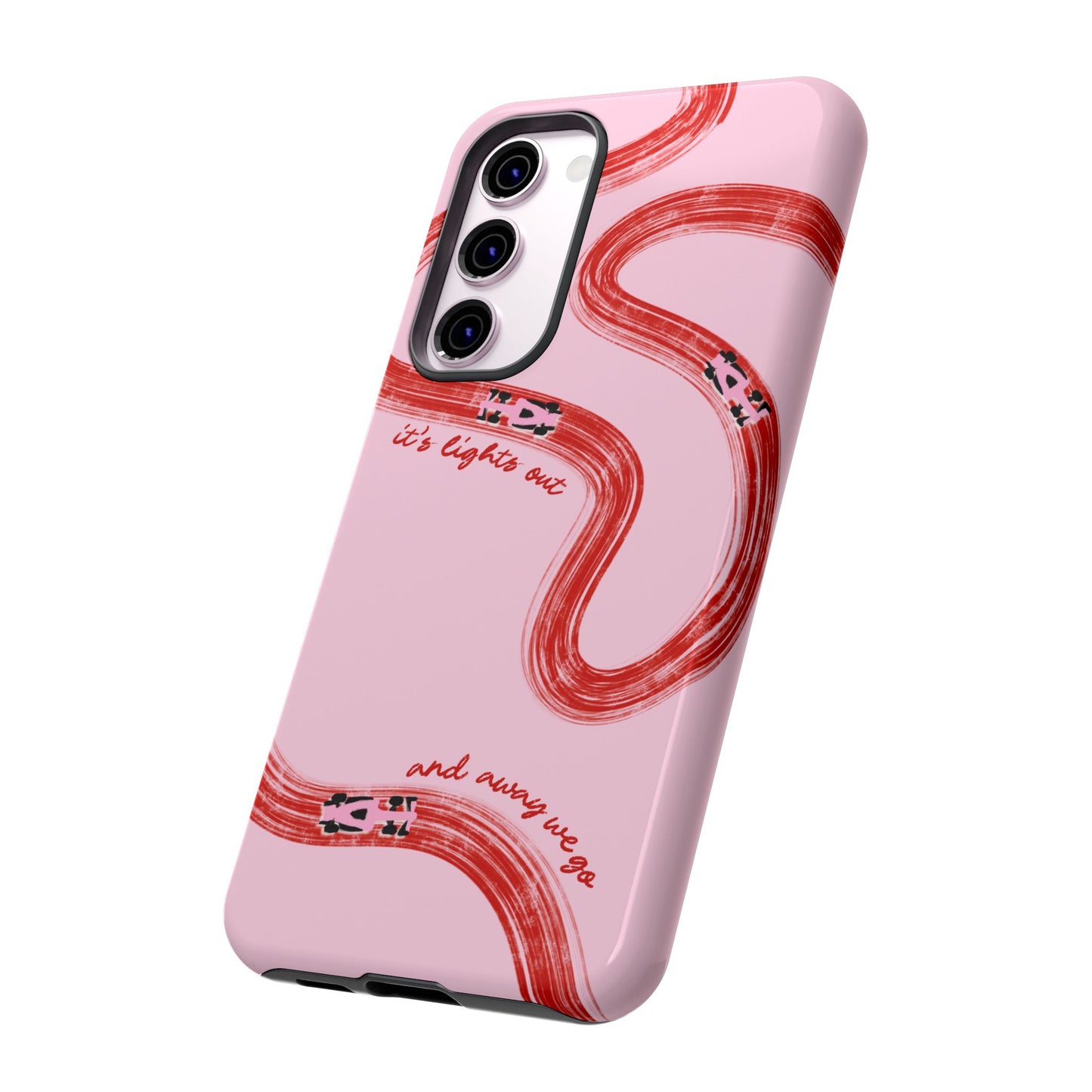 F1 Phone Case Pink and Red Painted "its lights out and away we go", Trendy F1 Gift, Formula 1 Gift, Cute F1 Phone Case, Unique Phone Case
