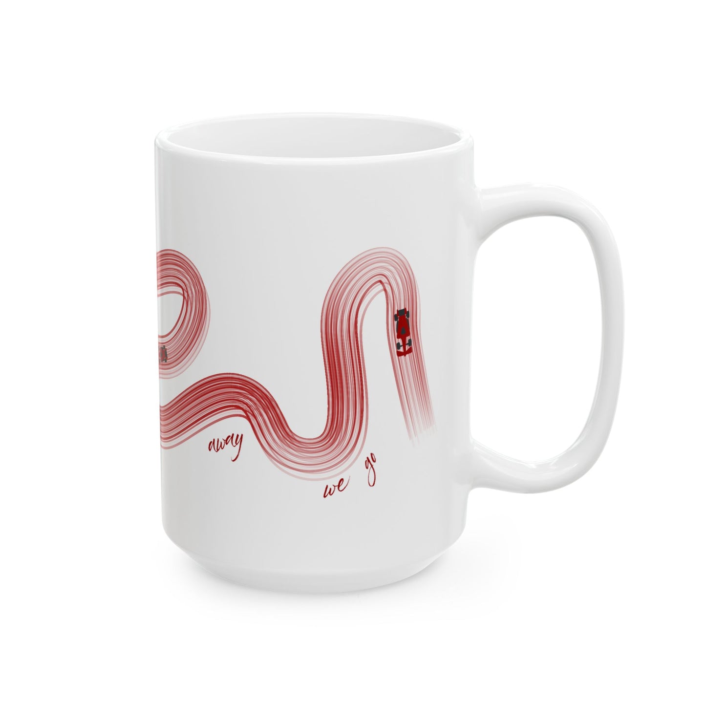 Red Painted F1  It's Lights Out and Away We Go Mug, Unique Gift for Coffee Lovers, Whimsical Formula 1 Gift