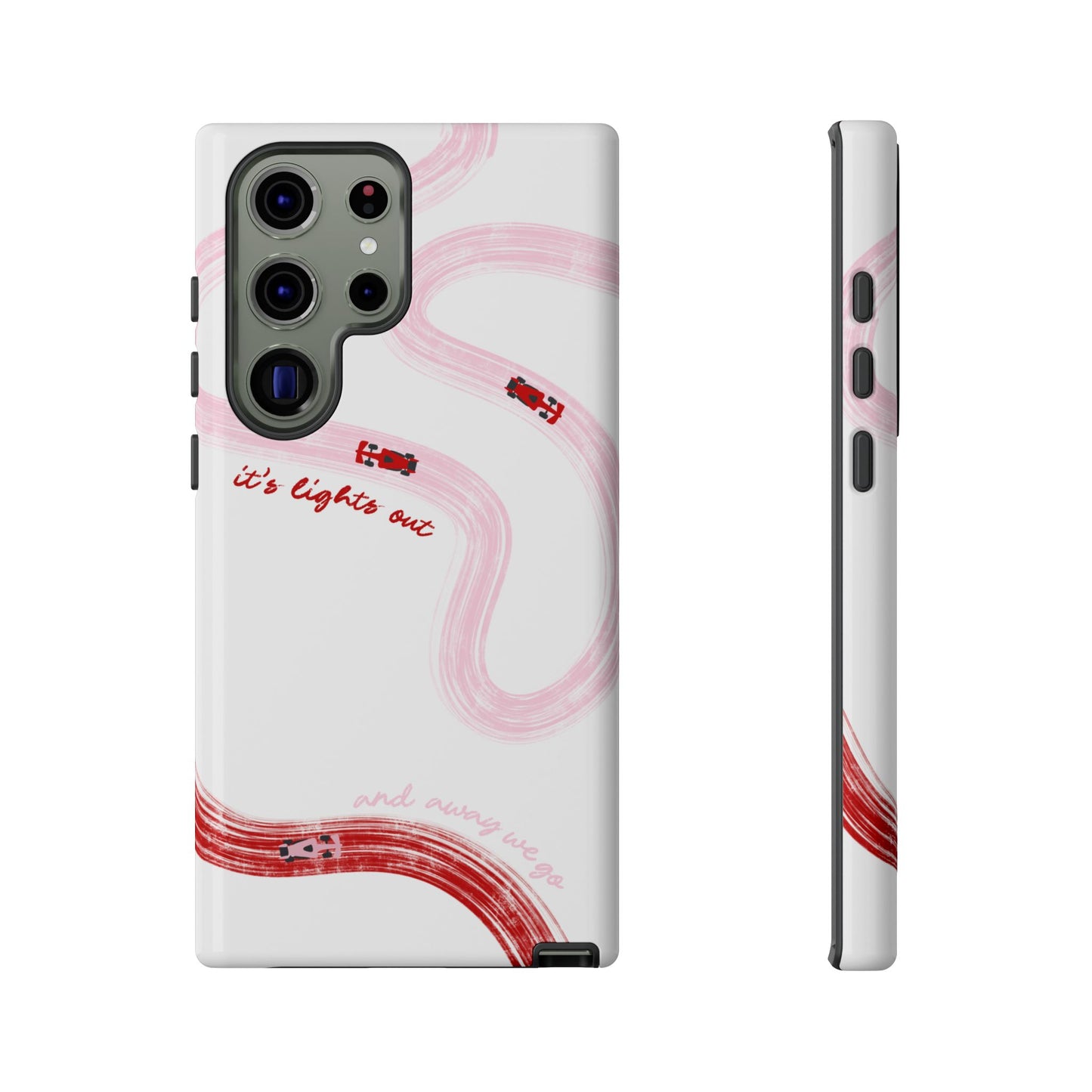 F1 Phone Case Pink and Red Painted "its lights out and away we go", Trendy F1 Gift, Formula 1 Gift, Cute F1 Phone Case, Unique Phone Case