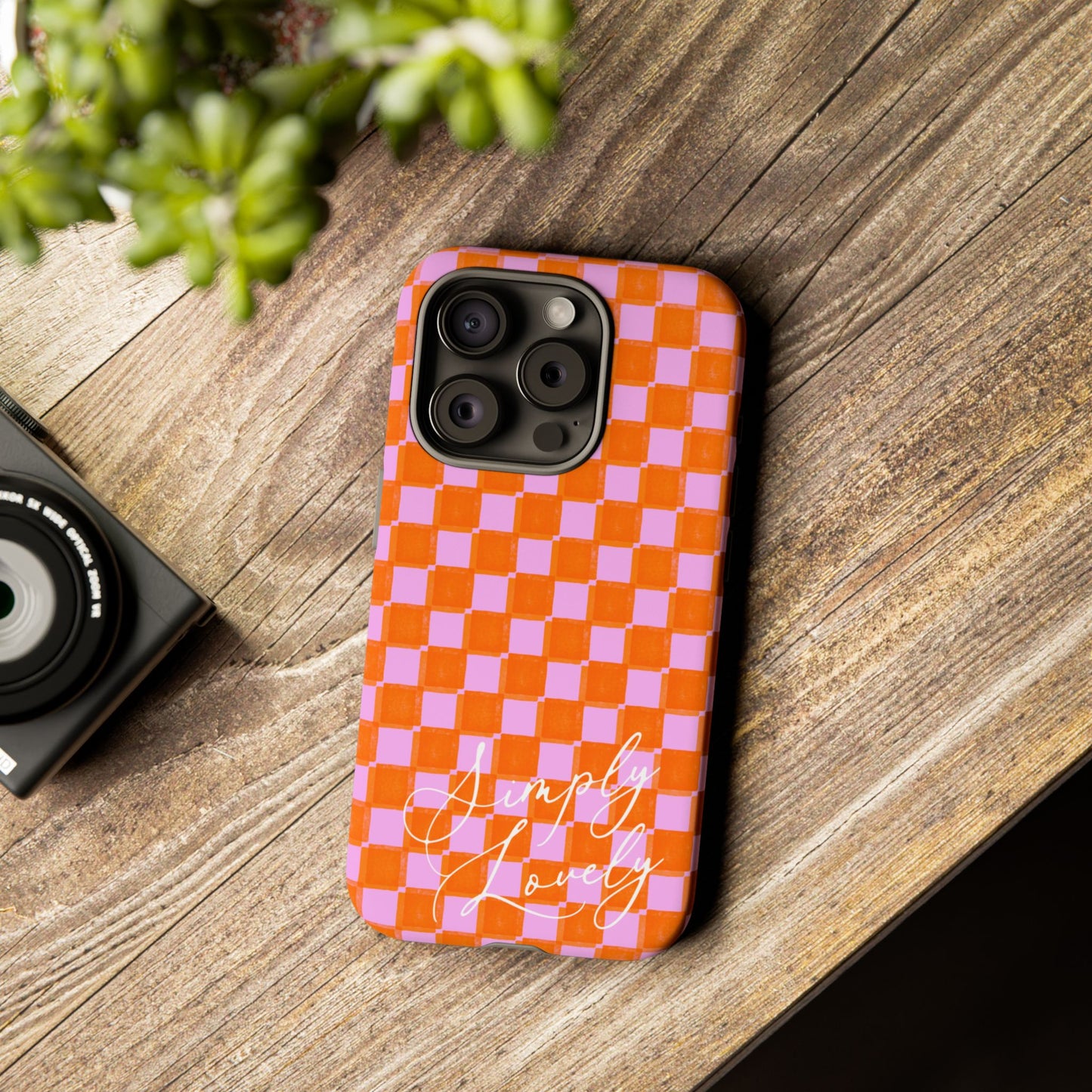 Simply Lovely Orange and Pink Checkered F1 Phone Case Design, Trendy F1 Gift, Formula 1 Gift, Cute F1 Phone Case