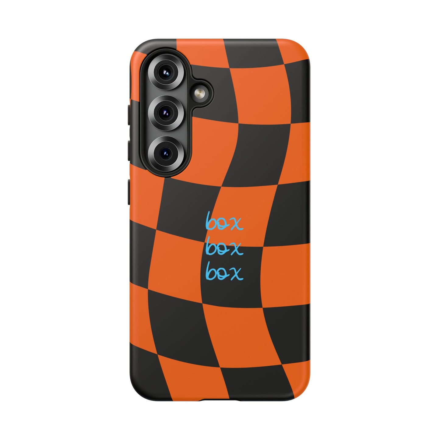McLaren Orange and Black Checkered F1 Phone Case, Box Box Box F1 Phone Case