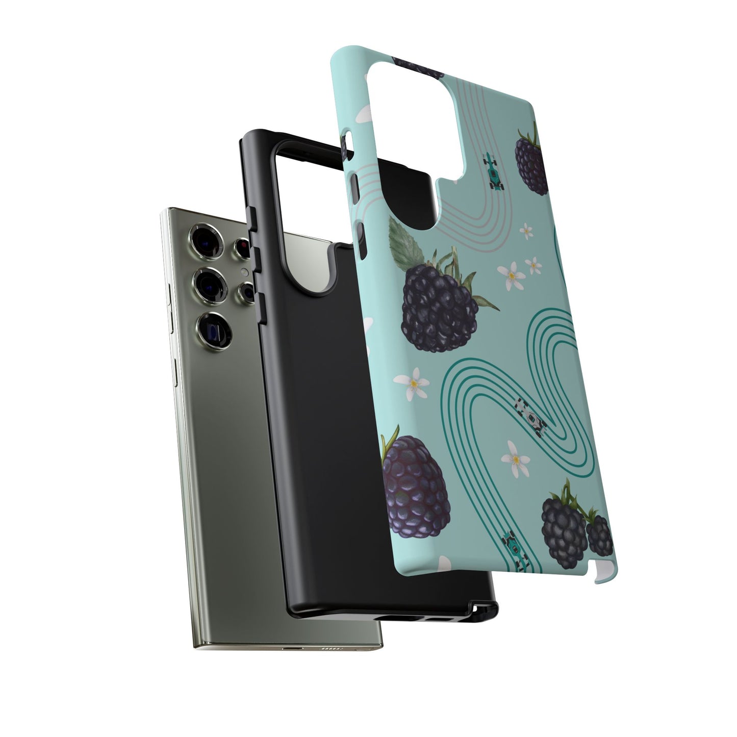 Teal F1 Mercedes and Blackberries Phone Case , Trendy F1 Gift, Formula 1 Gift, Cute Fruit F1 Phone Case, Unique Phone Case