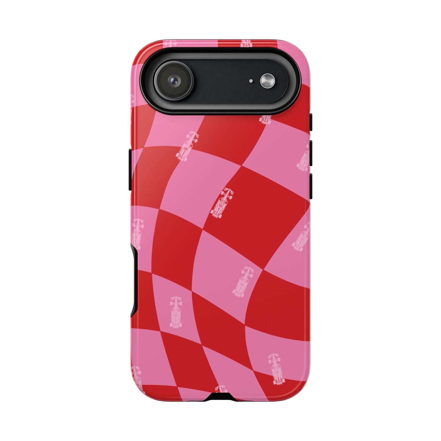F1 Phone Case Pink and Red Checkerboard Design, Trendy F1 Gift, Girly Formula 1 Gift, Cute F1 Phone Case, Unique Formula One Phone Case