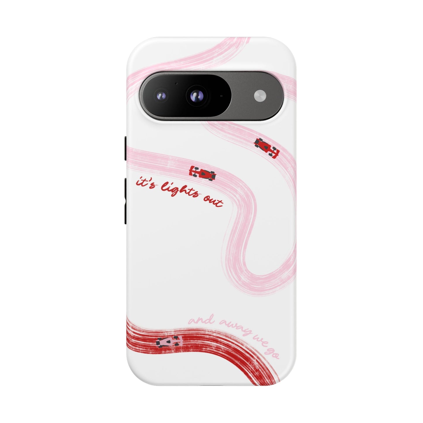 F1 Phone Case Pink and Red Painted "its lights out and away we go", Trendy F1 Gift, Formula 1 Gift, Cute F1 Phone Case, Unique Phone Case