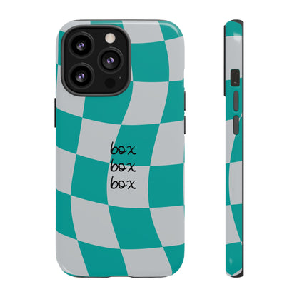 Mercedes Teal and Grey Checkered F1 Phone Case, Box Box Box F1 Phone Case