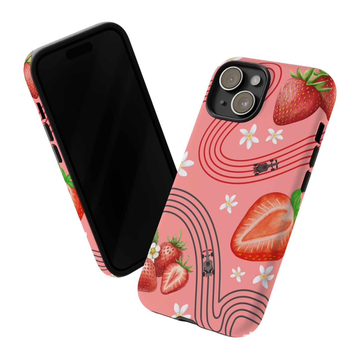 Red F1 Audi and Strawberries Phone Case, Trendy F1 Gift, Formula 1 Gift, Cute Fruit F1 Phone Case, Unique Phone Case