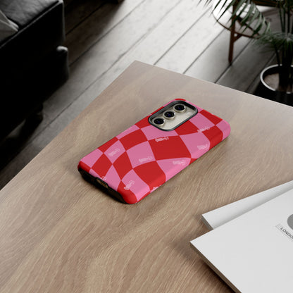 F1 Phone Case Pink and Red Checkerboard Design, Trendy F1 Gift, Girly Formula 1 Gift, Cute F1 Phone Case, Unique Formula One Phone Case