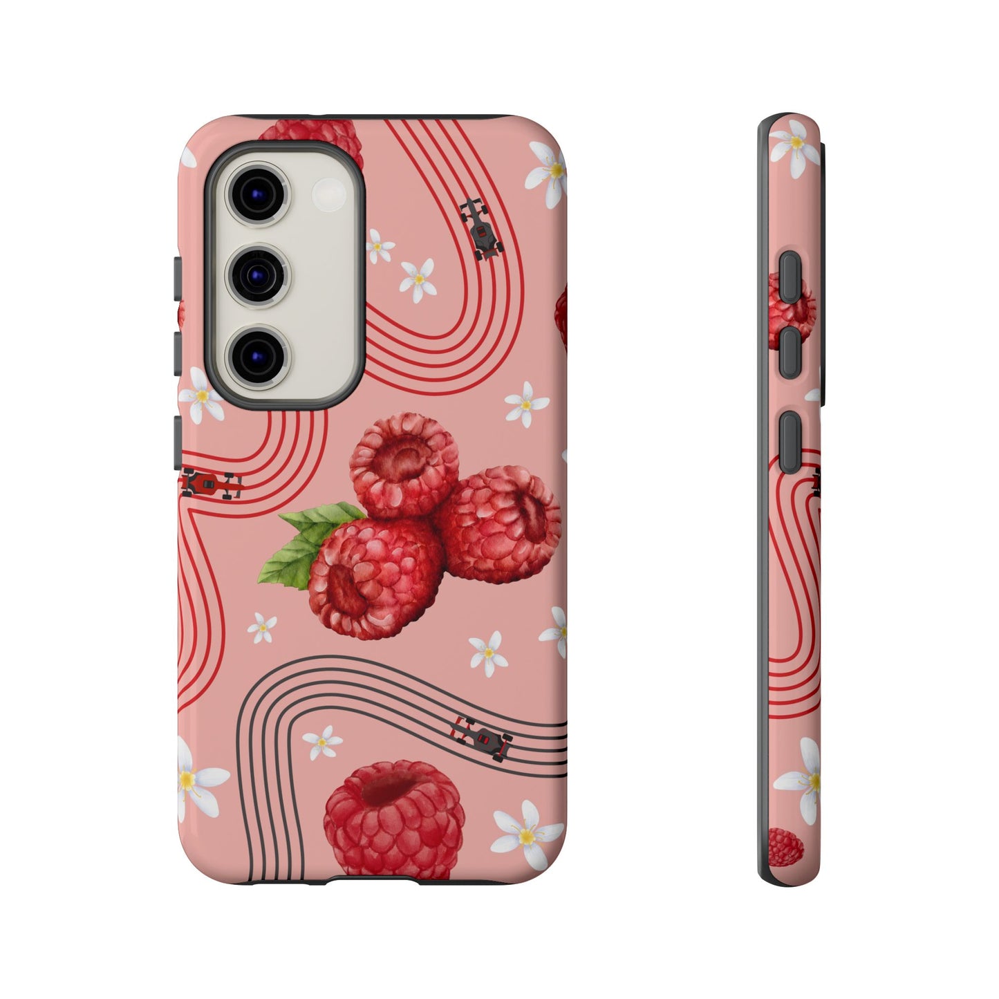 Red F1 Haas and Raspberries Phone Case, Trendy F1 Gift, Formula 1 Gift, Cute Fruit F1 Phone Case, Unique Phone Case