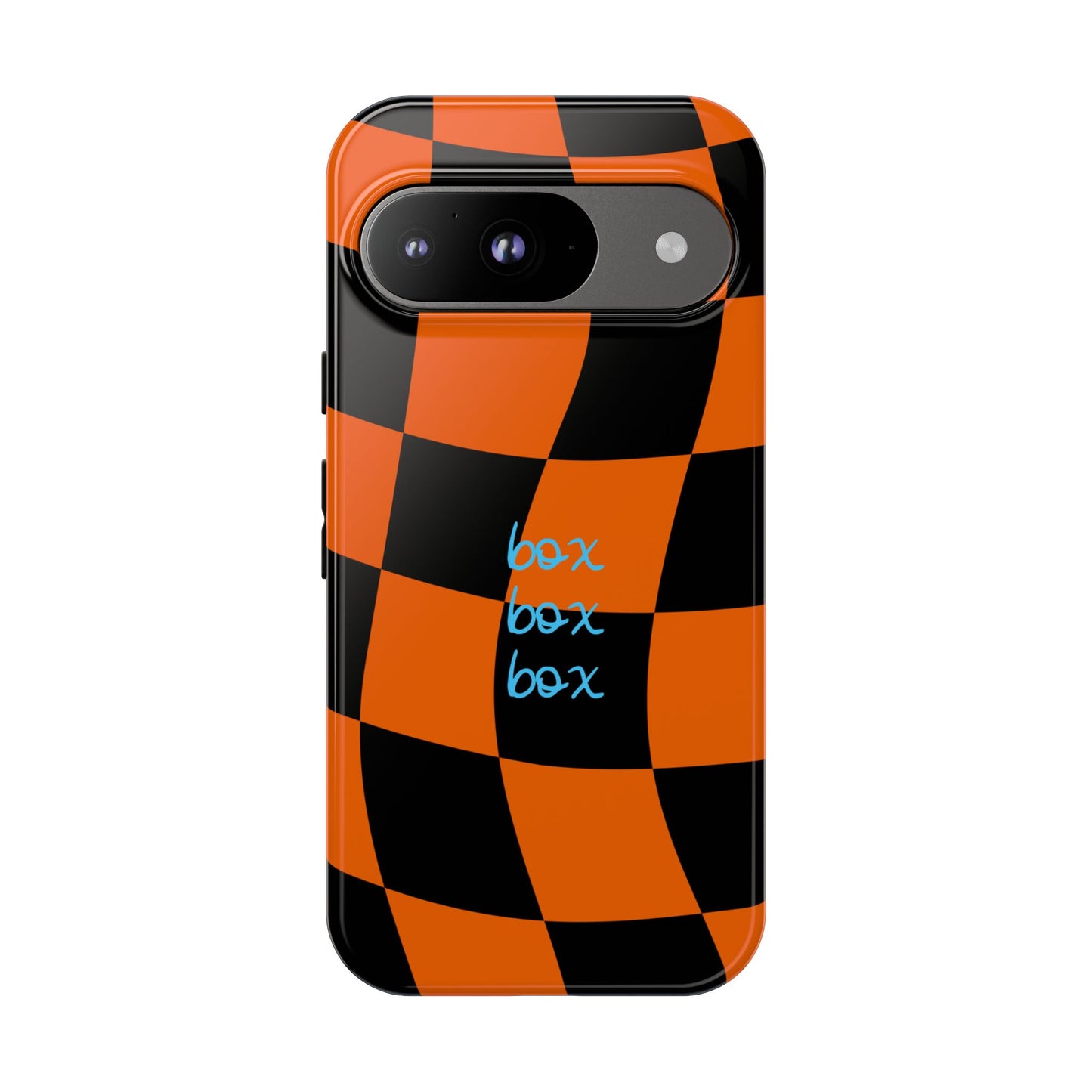 McLaren Orange and Black Checkered F1 Phone Case, Box Box Box F1 Phone Case