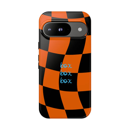 McLaren Orange and Black Checkered F1 Phone Case, Box Box Box F1 Phone Case