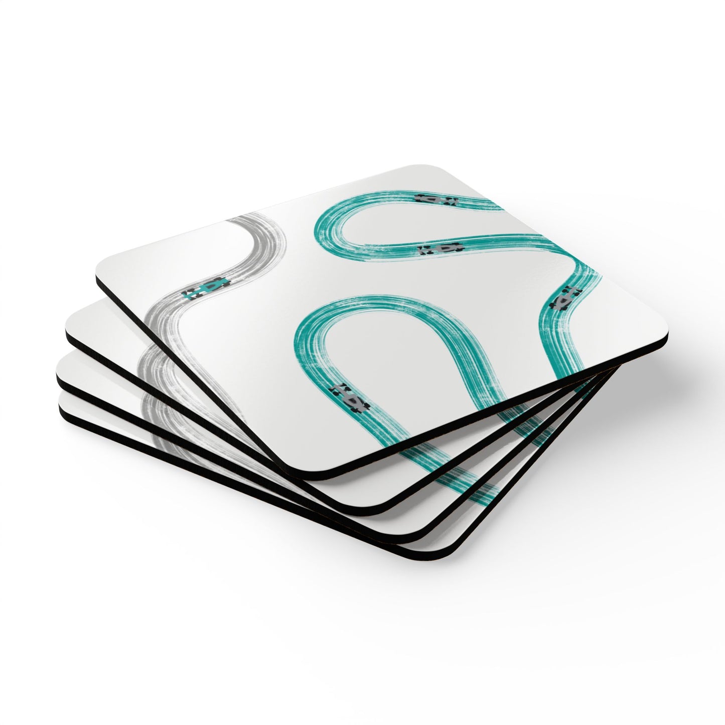 F1 Mercedes Teal and Silver Corkwood Coaster Set of 4 | Formula 1 Coaster Set