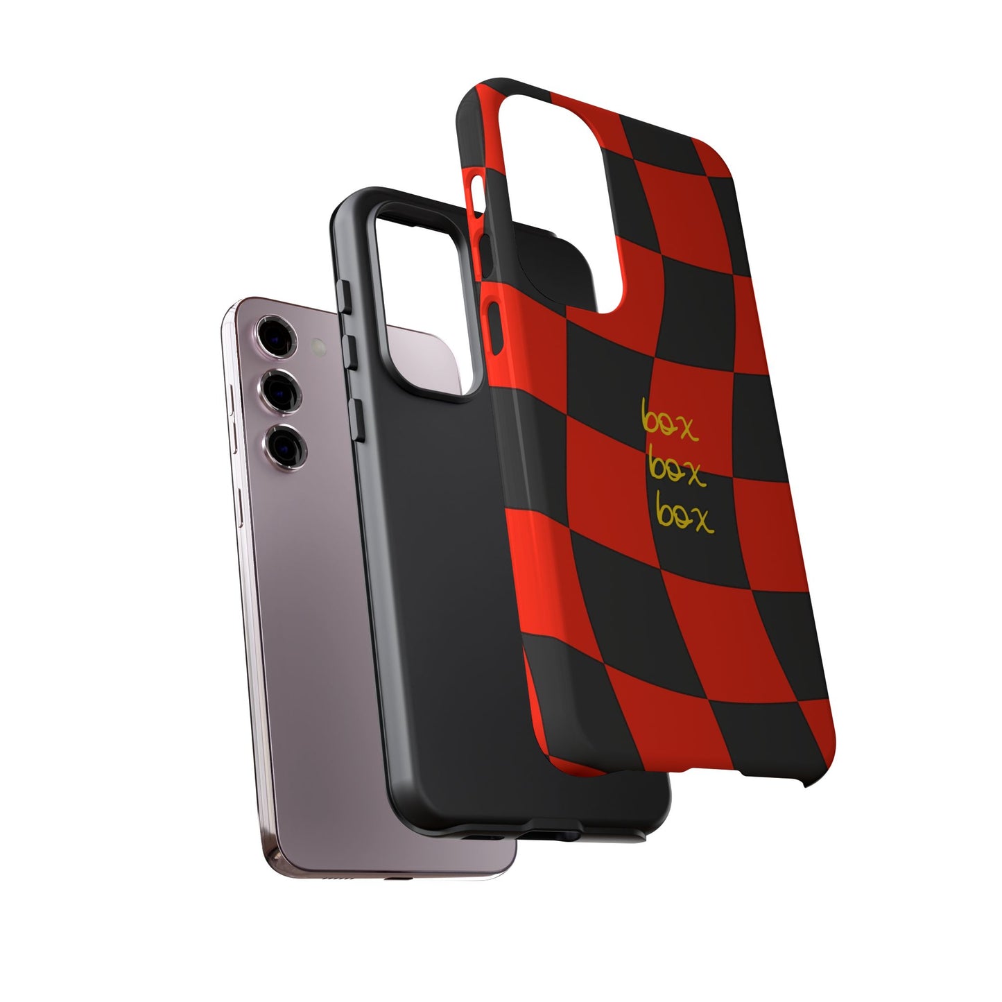 F1 Ferrari Black and Red Checkered Phone Case, Box Box Box F1 Phone Case