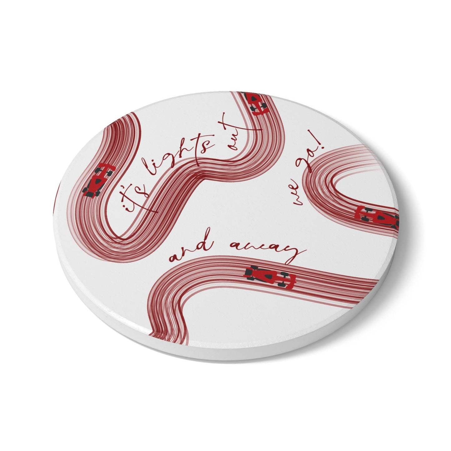 Red F1 Ceramic Coaster | Curved Tracks with Tiny Cars
