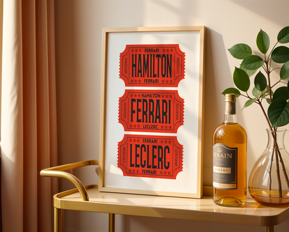 F1 Ferrari Racing Retro Ticket Stubs Poster, Matte Vertical Art Print