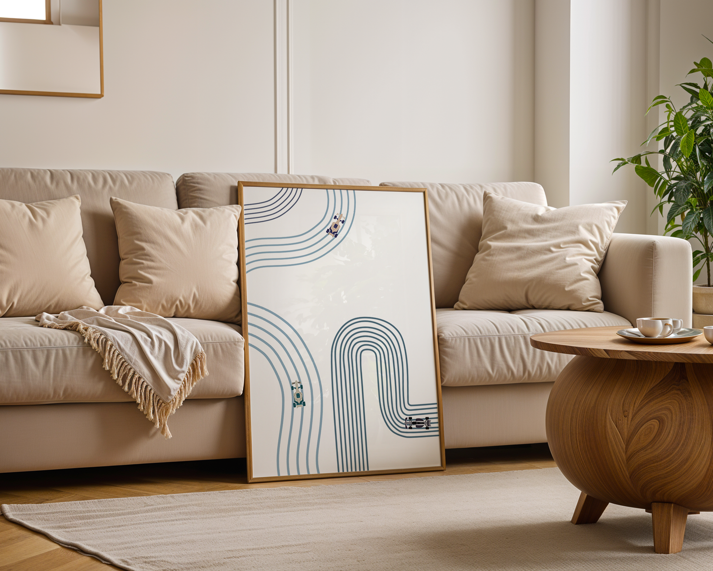 Vertical Poster - Abstract Minimalist F1 Cars in Blues Design