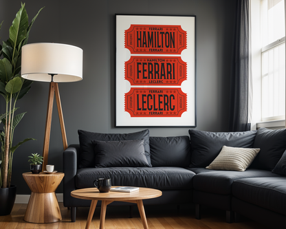 F1 Ferrari Racing Retro Ticket Stubs Poster, Matte Vertical Art Print