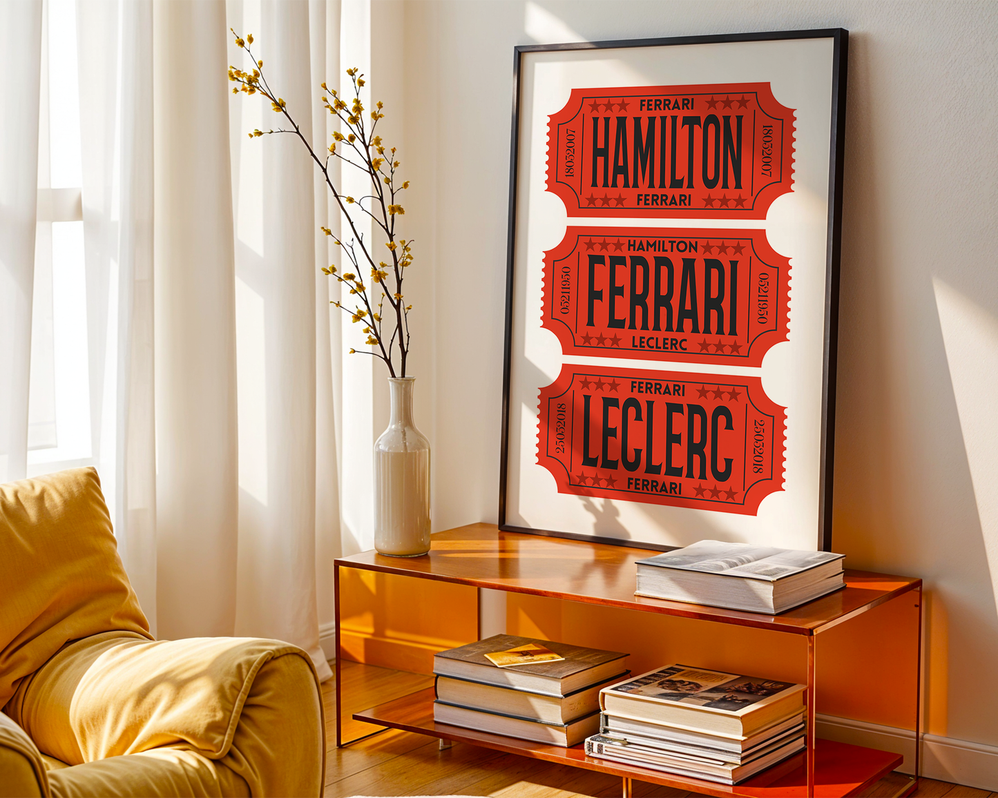F1 Ferrari Racing Retro Ticket Stubs Poster, Matte Vertical Art Print