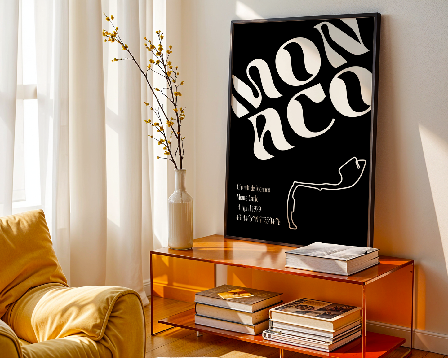 F1 Minimalist Monaco Track Poster, Matte Vertical Art Print