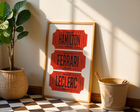 F1 Ferrari Racing Retro Ticket Stubs Poster, Matte Vertical Art Print