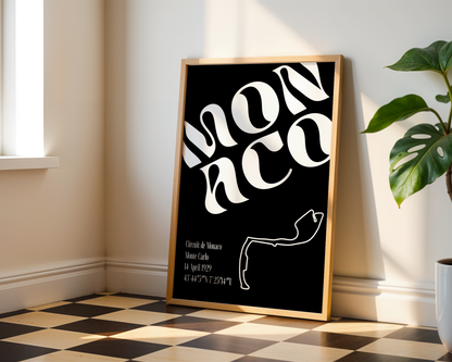 F1 Minimalist Monaco Track Poster, Matte Vertical Art Print
