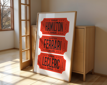 F1 Ferrari Racing Retro Ticket Stubs Poster, Matte Vertical Art Print
